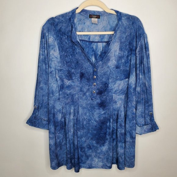 Tops Womens Blue Blouse Size 3x Roll Tab Sleeve